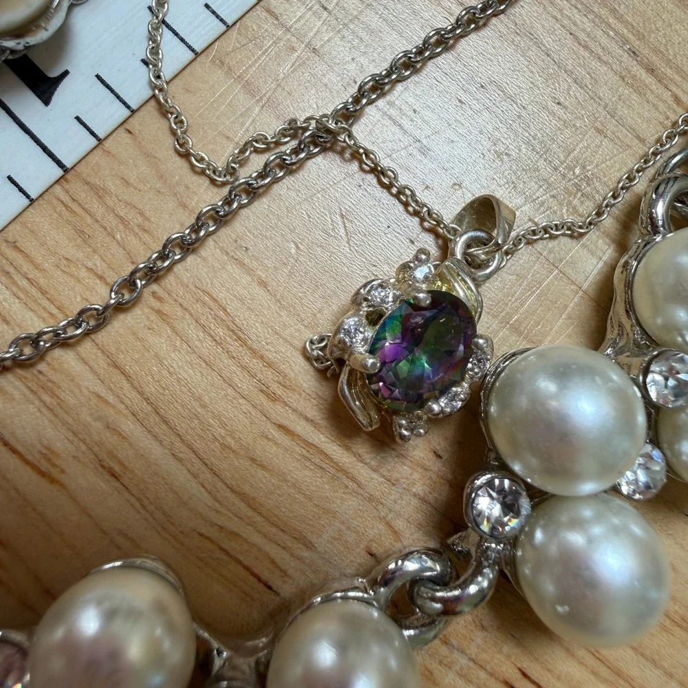 Romantic Pearlcore Y2K‎ Aesthetic Silver Necklace Lot of 3 from Unbranded